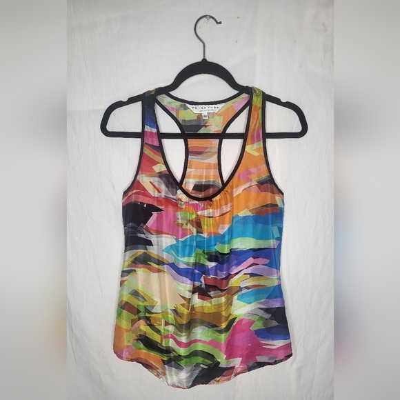 Trina Turk 100% Silk Multicolored Abstract Print Sleeveless Tank Razerback Small - Picture 1 of 12